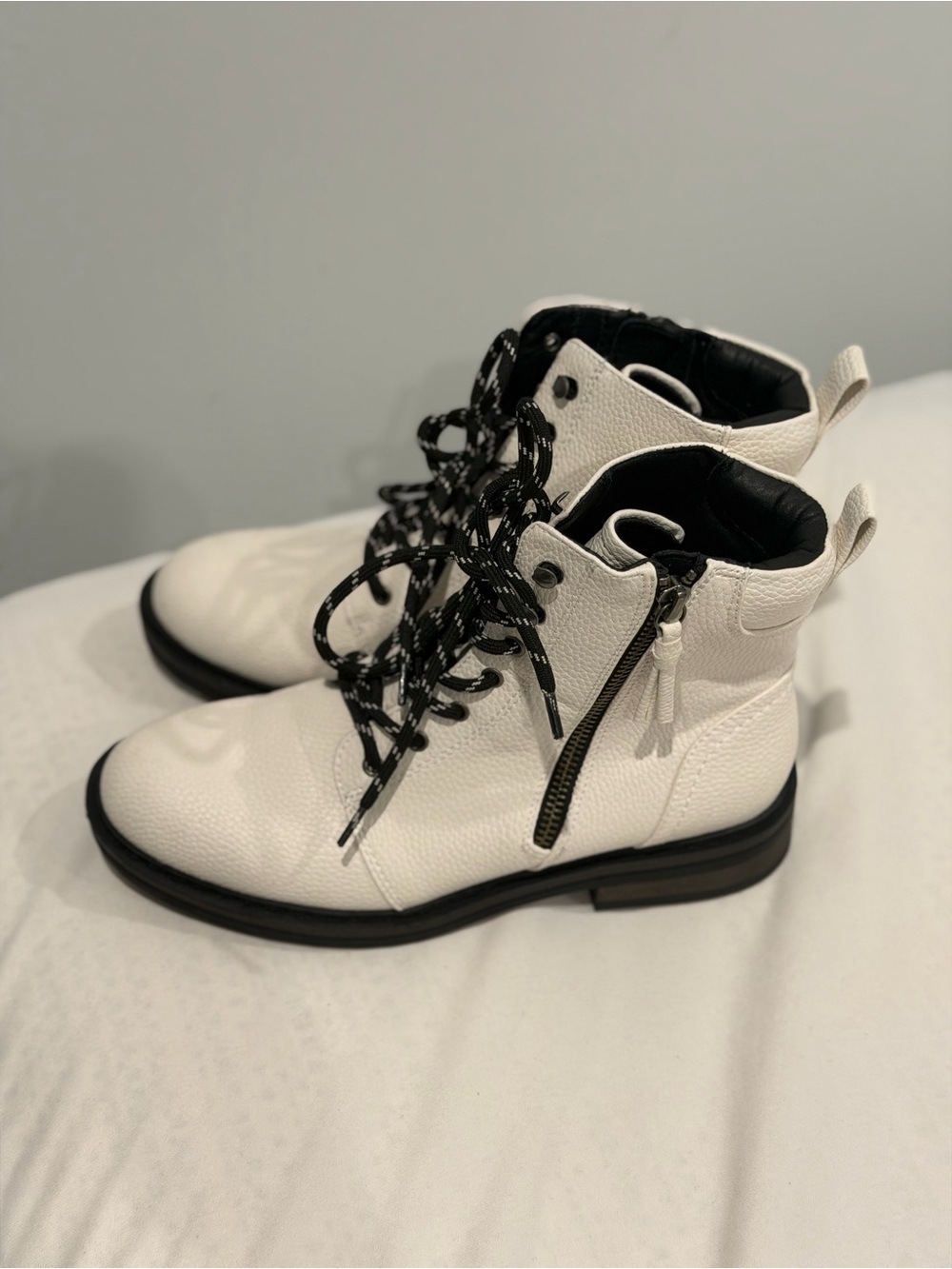 BareTraps White Combat Boots with Black Trim